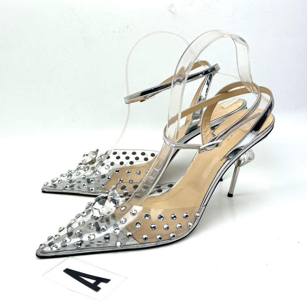 MACH & MACH Crystal Embellished Clear Ankle Strap Pump sz 11 - Picture 4 of 13